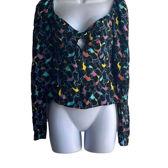 Staud Josephine Black Colorful Logo Print Side Zip Sweetheart Neck Top Blouse 4 - Picture 2 of 15